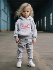 Girls Boys 2pcs Christmas Hooded Pullover Pants Set for Sports Spring Fall