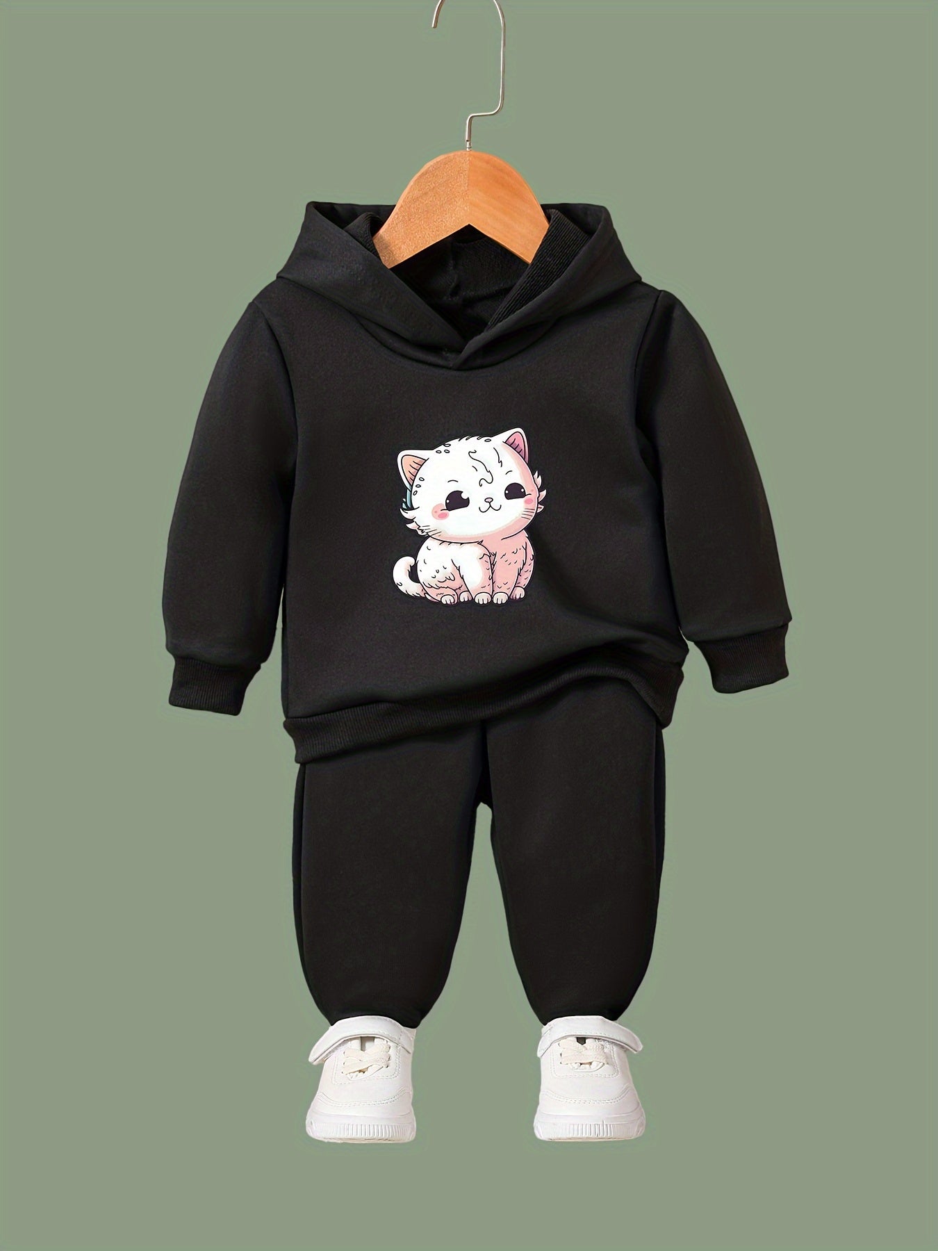 Chubby Cat Print 2pcs Girls Sports Outfits