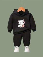Chubby Cat Print 2pcs Girls Sports Outfits