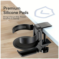 360 Rotation Under Desk Cup & Headphone Holder Telescoping Aluminum Stand Hook