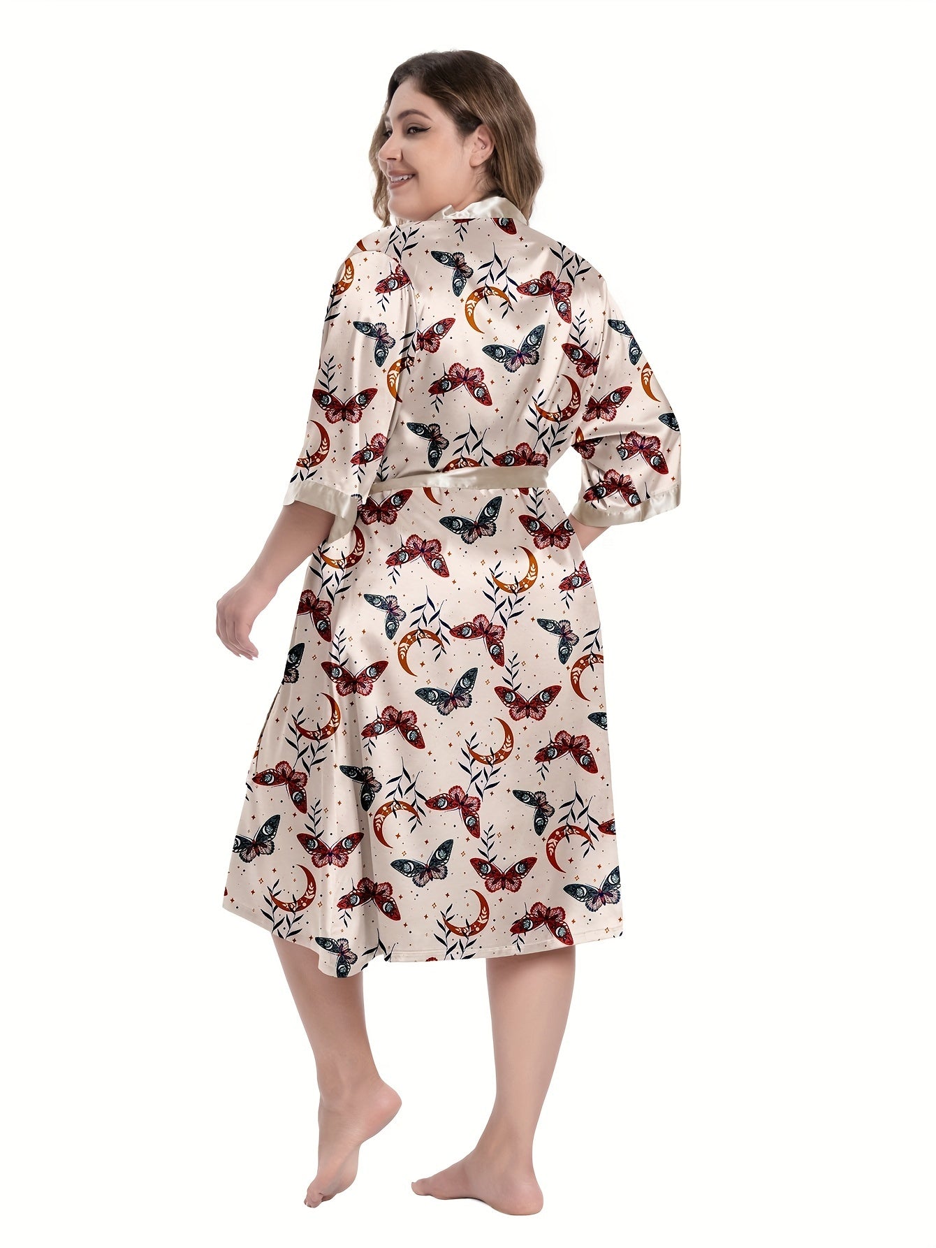  Butterfly Print Satin Pajama Set