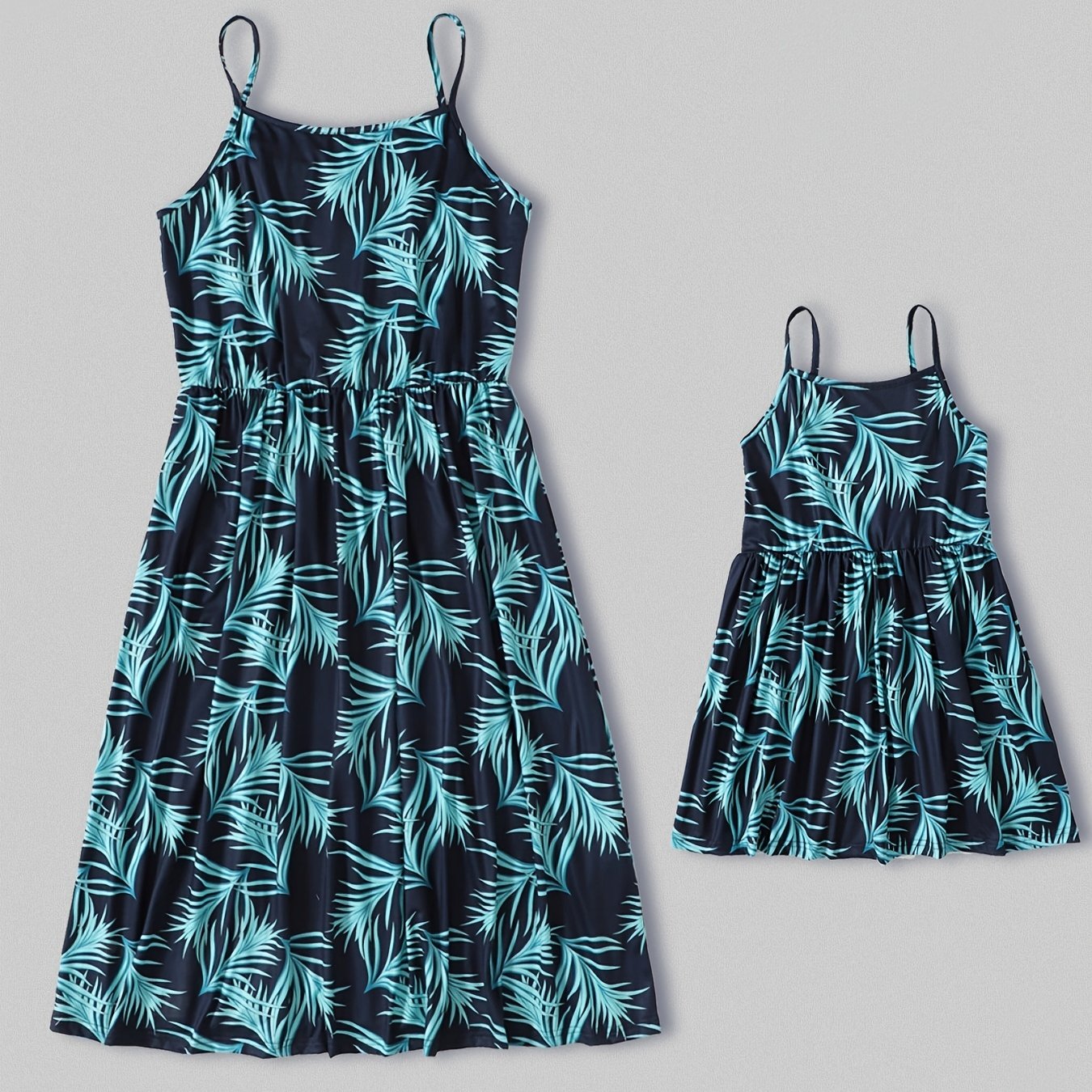 Summer Graphic Suspender Swimsuits Set Mother Daughter Dress V Neck