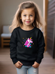 Unicorn Print Girls Crew Neck Sweatshirt Long Sleeve Kids Tops