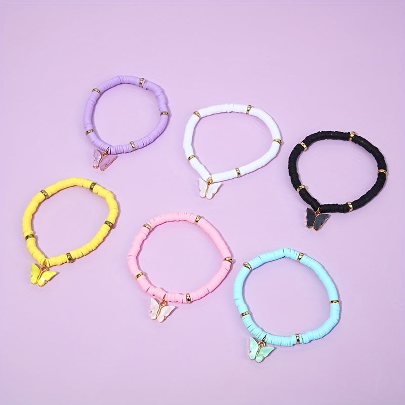 6pcs Butterfly Charm Clay Bead Bracelet for Girls