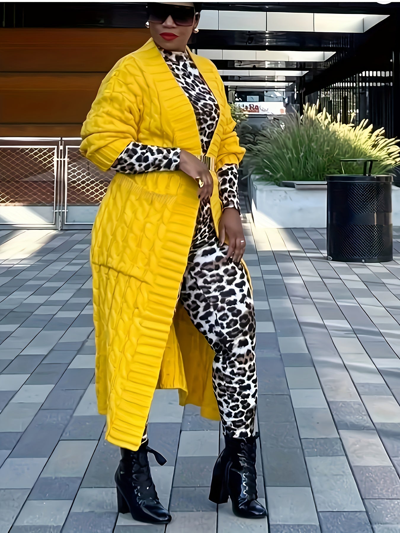  Cable Long Sleeve Open Front Cardigan with Pockets