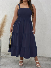  Solid Square Neck Smock Cami Dress