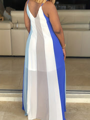  Colorblock Stripe V Neck Loose Fit Cami Summer Dress