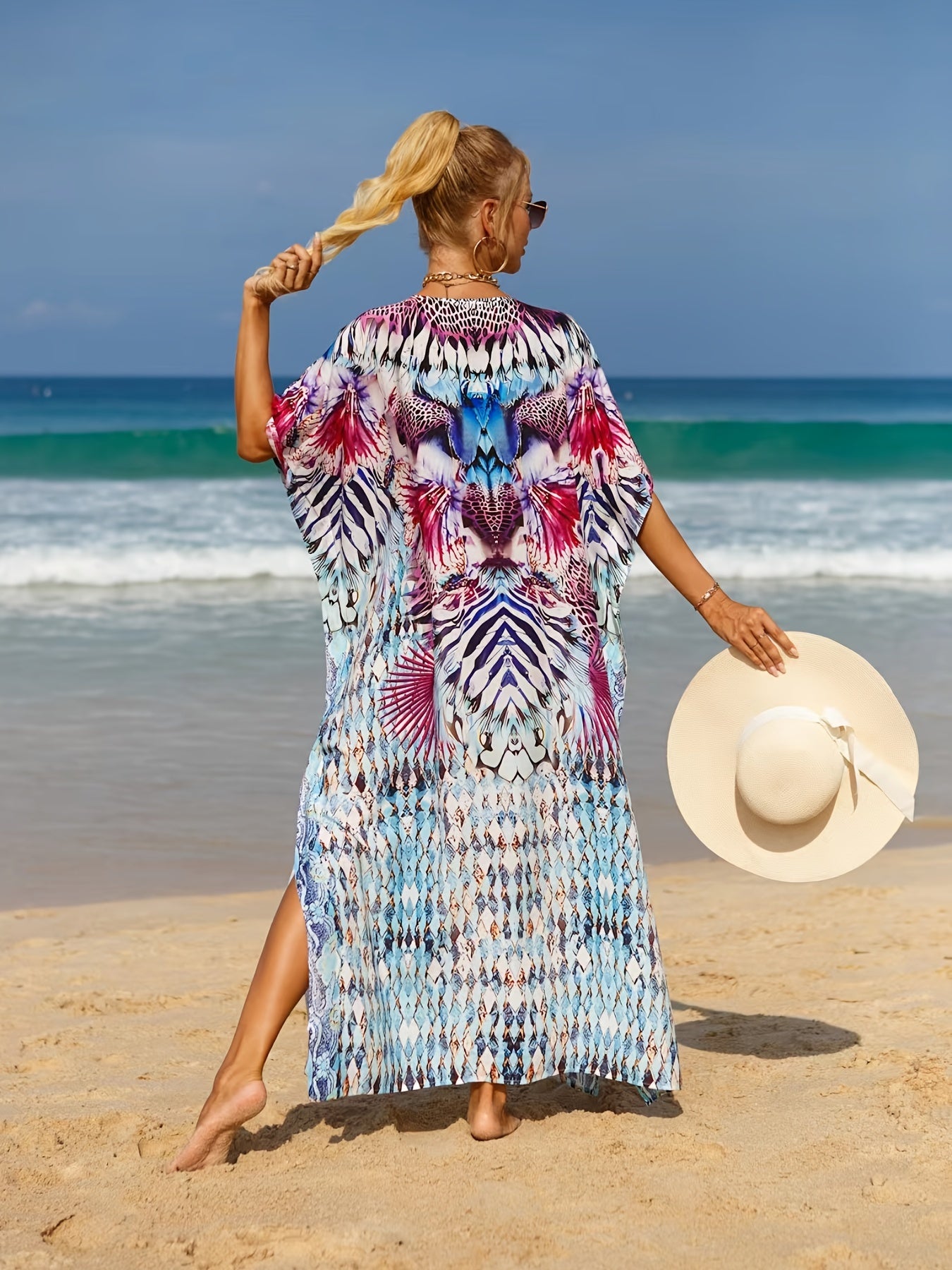  Boho Cover Up Women's Plus Animal Print Bat Sleeve