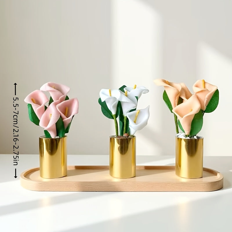 Mini Artificial Flower Potted Plant with Metal Base and Crystals