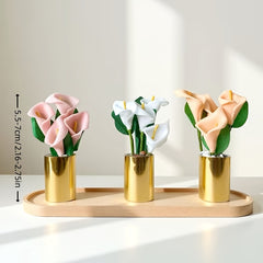 Mini Artificial Flower Potted Plant with Metal Base and Crystals