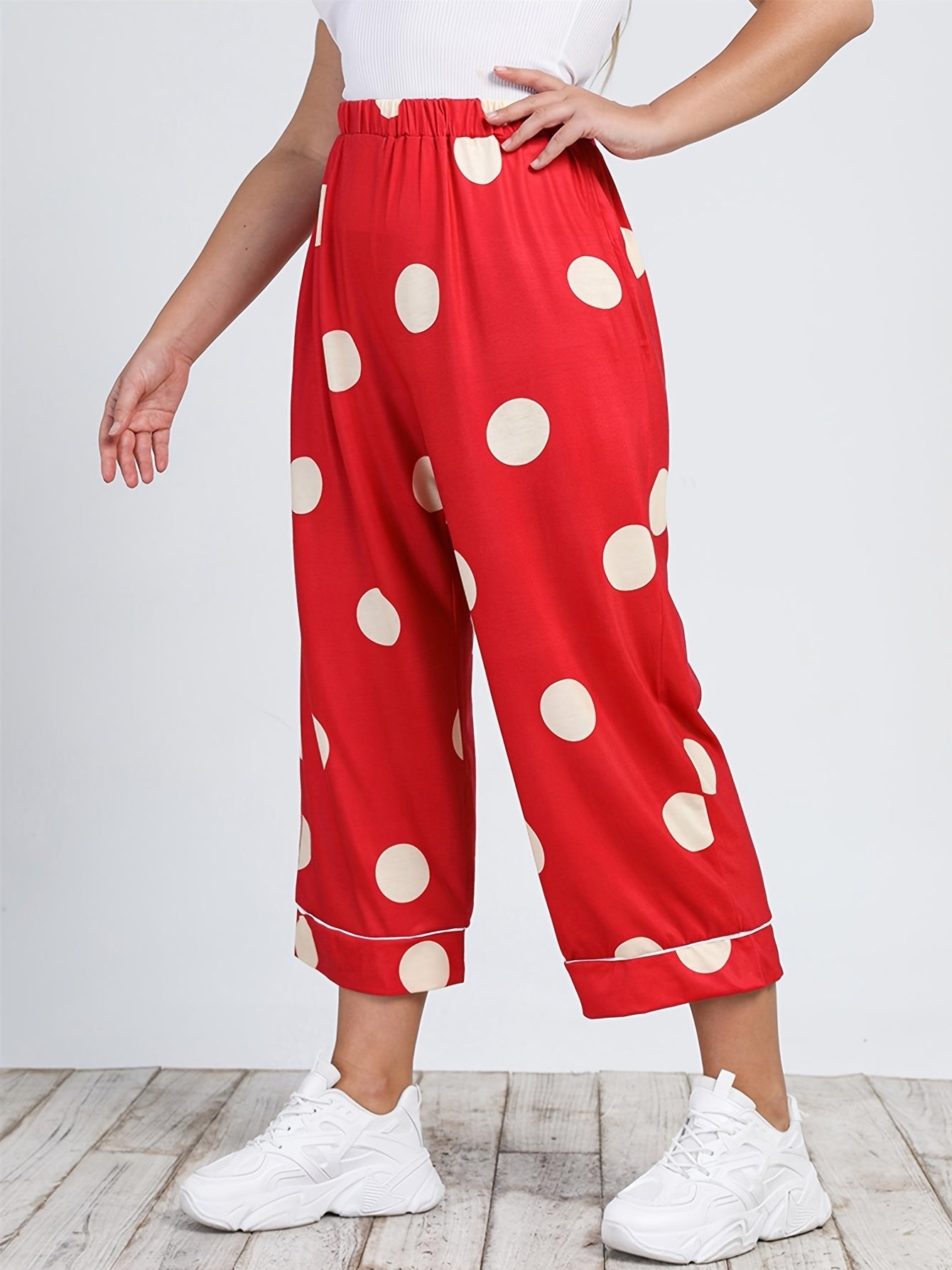 Polka Dot High Rise Cropped Pants Women's Plus Size