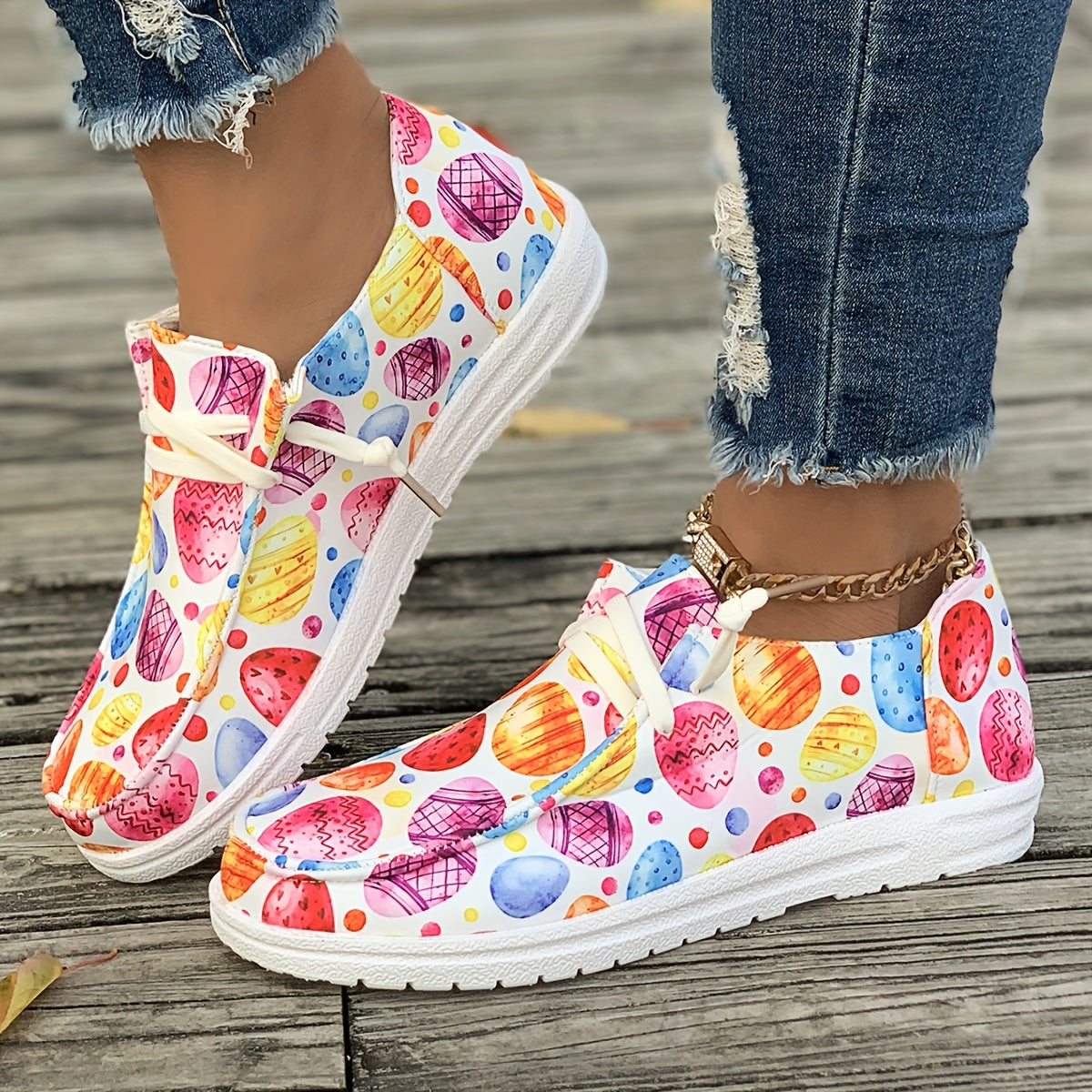 Colorful Pattern Flat Skate Shoes Breathable Lightweight Casual Sneakers