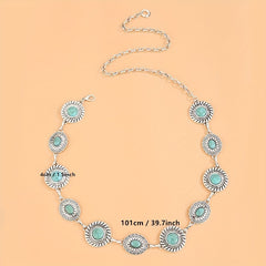 Boho Turquoise Silvery Waist Chain Vintage Western Metal Chain Belt Dress Girdle