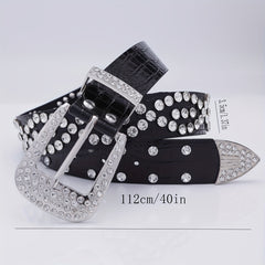 Men's Rhinestone Belt Waist Strap 44inch PU Leather