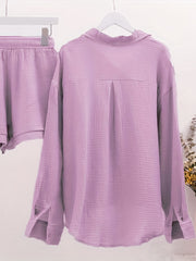 Casual Two piece Set Button Front Shirt & Drawstring Waist S