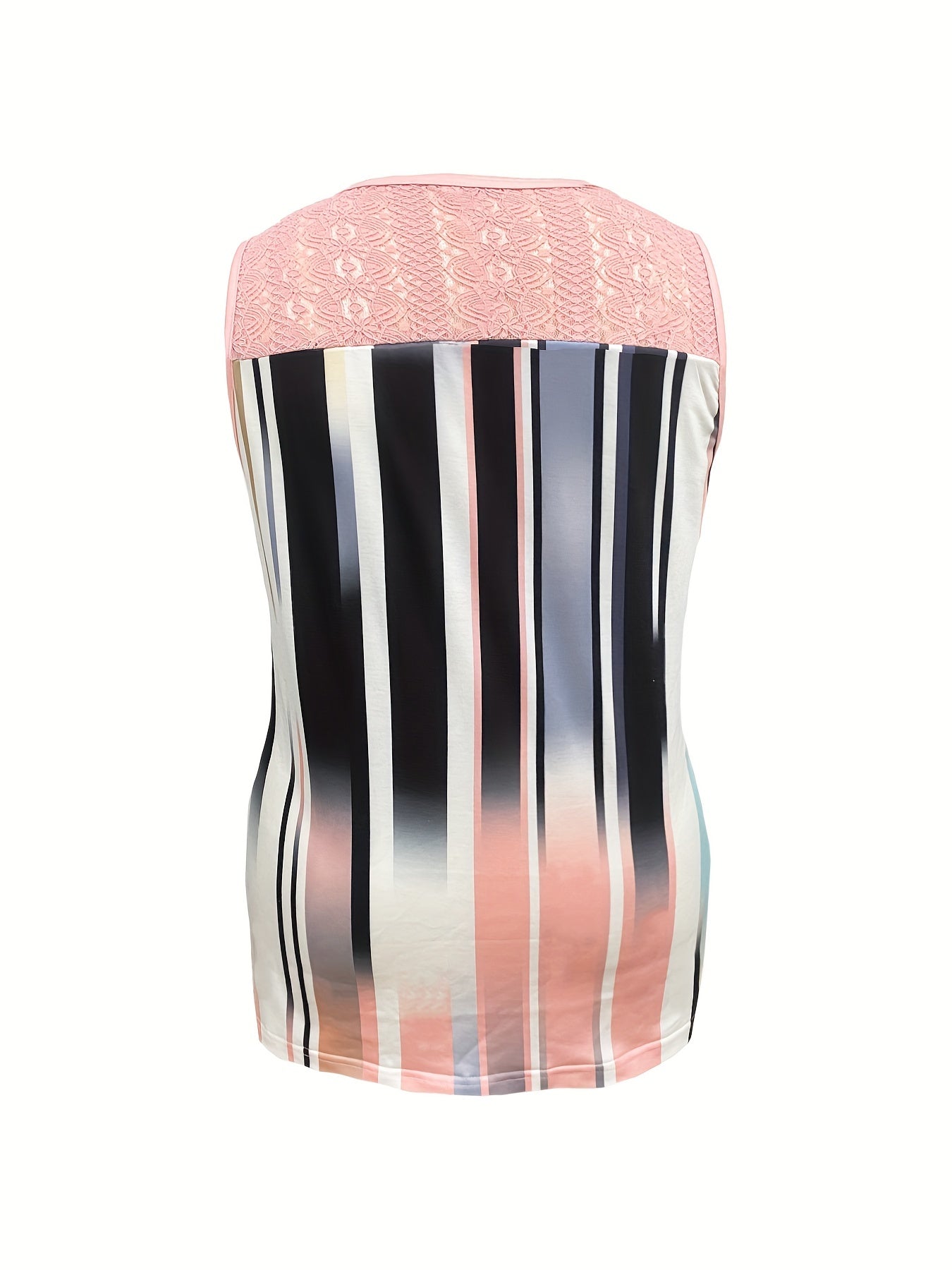  Stripe Print Lace Strap V Neck Tank Top