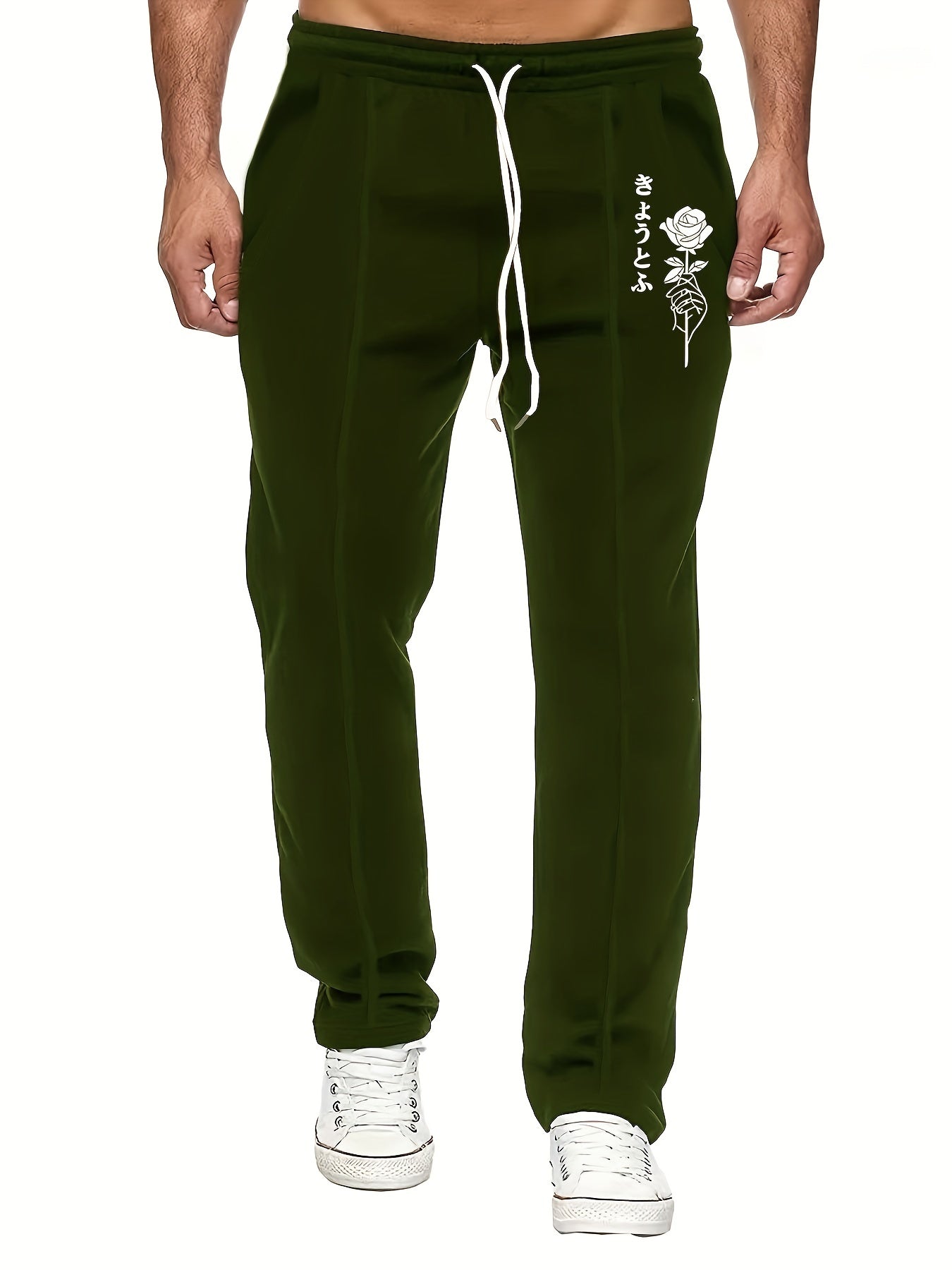 Rose Pattern Joggers Men's Casual Loose Fit Slightly Stretch Waist Drawstring