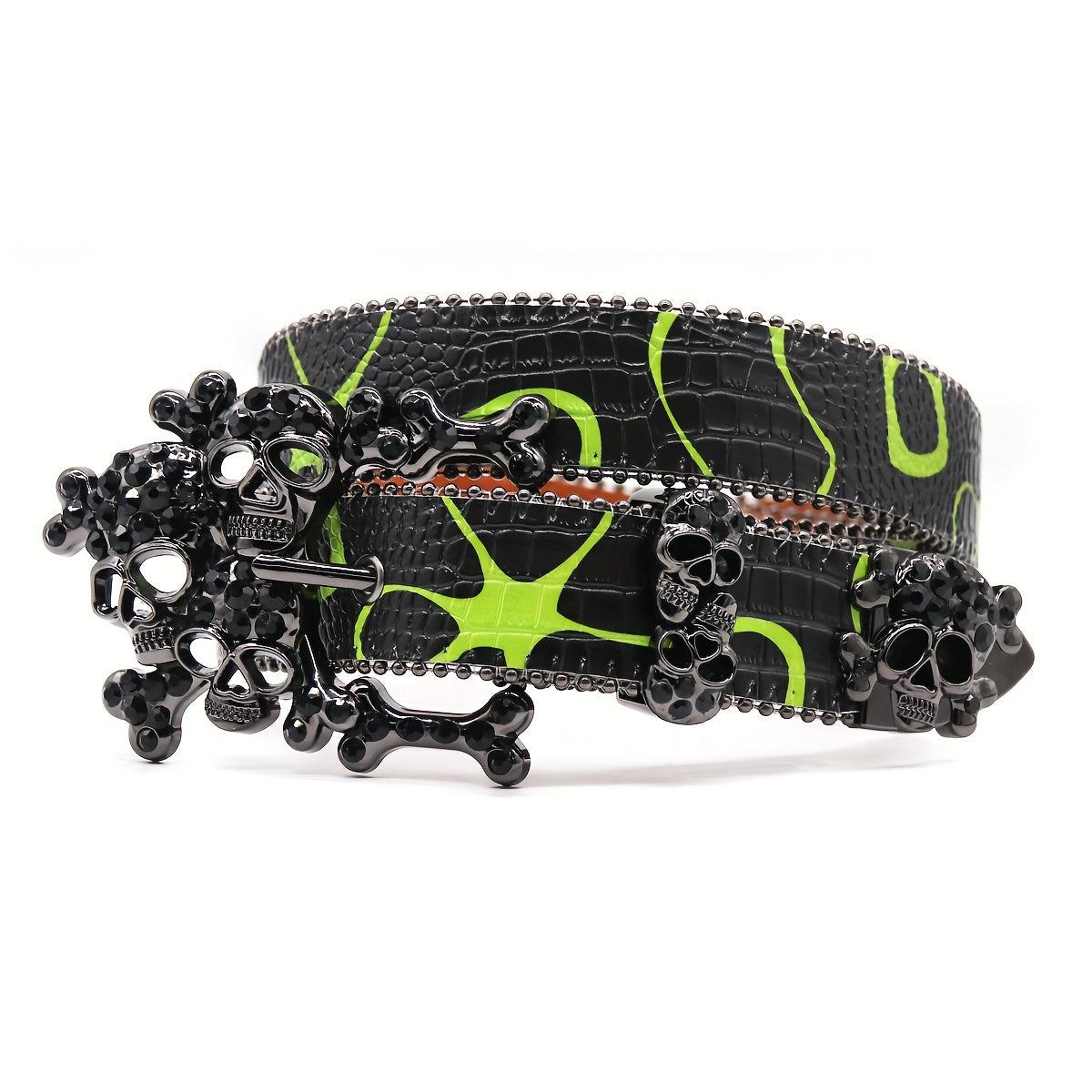 Large Skull Head Rhinestone Belt Hip hop Punk For Men