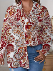  Paisley Print Button Up Long Sleeve Blouse