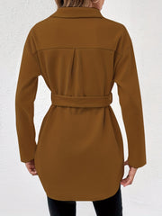 Solid Button Front Coat Collared Long Sleeve Outerwear Women's Clothing