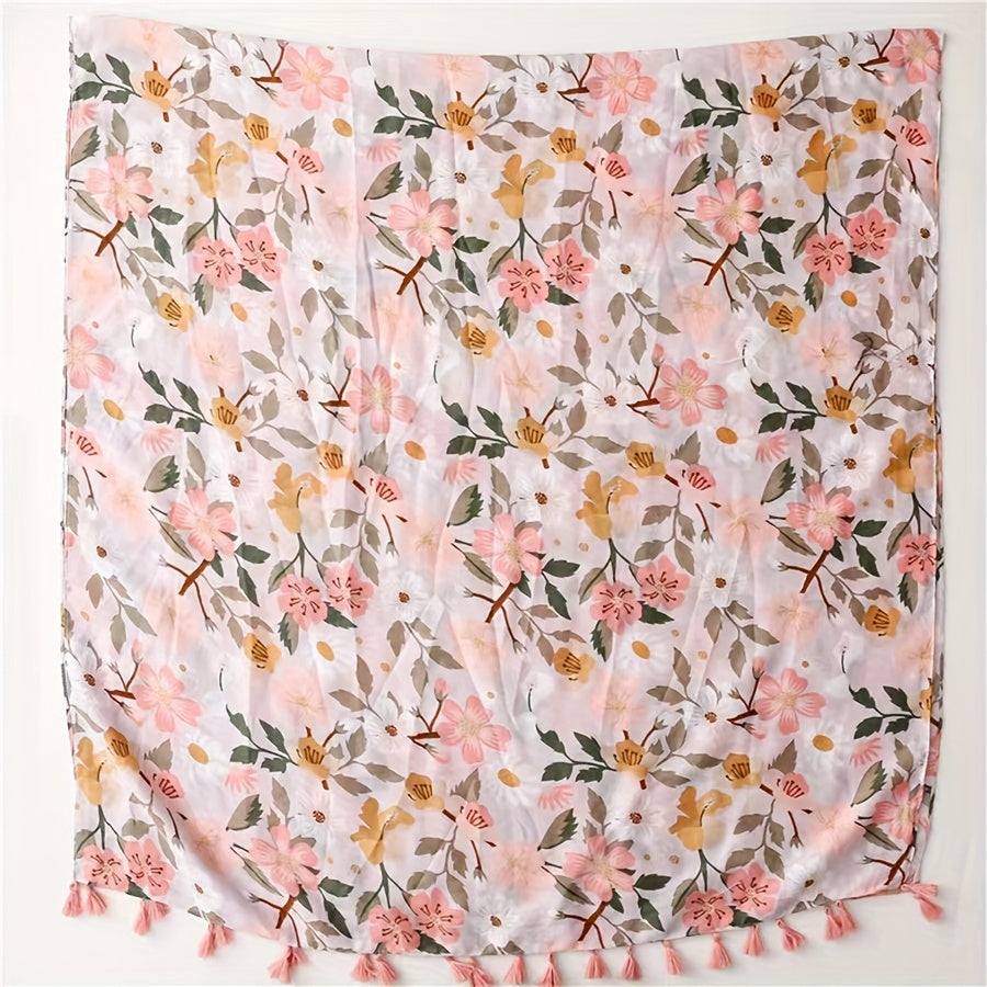 Flower Printed Scarf Sunscreen Tassel Shawl Beach Towel