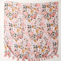Flower Printed Scarf Sunscreen Tassel Shawl Beach Towel