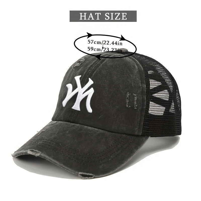 Embroidery Ponytail Trucker Hat Candy Ripped Washed Distressed Baseball Cap
