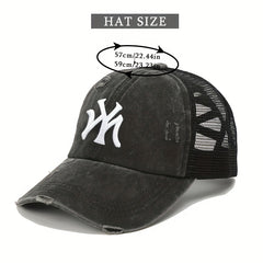 Embroidery Ponytail Trucker Hat Candy Ripped Washed Distressed Baseball Cap