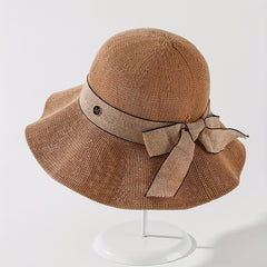 Ribbon Bowknot Ruffles Bucket Hat Wide Brim Summer Sun Hat