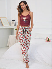 Cartoon Print Lounge Set Top & Pants Women's Loungewear
