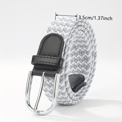 Men's Elastic Braided Belt Pin Buckle Stretch Belt Canvas Waistband