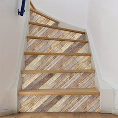 Wood Grain Printed Stair Stickers Waterproof Home Decoration