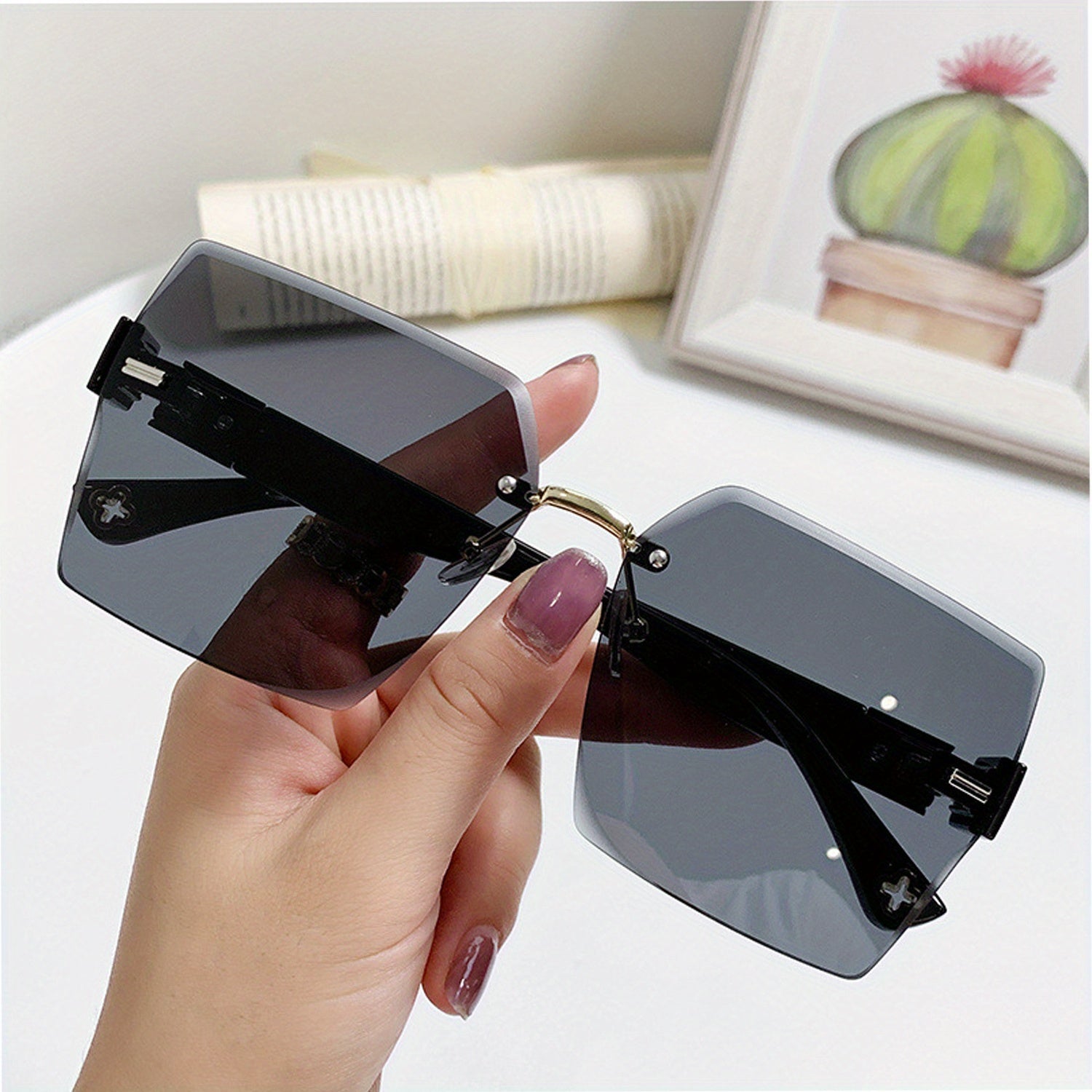 Square Rimless Sunglasses UV400 Gradient Glasses