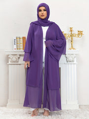  Mesh Bell Sleeve Layered Maxi Abaya Dress & Hijab 2pcs Set