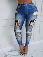  Denim Print High Rise Skinny Leggings