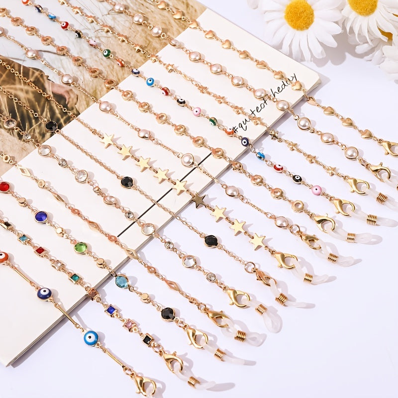 Metal Glasses Chain Colorful Pearl Rhinestones Mask Chain Glasses Lanyard