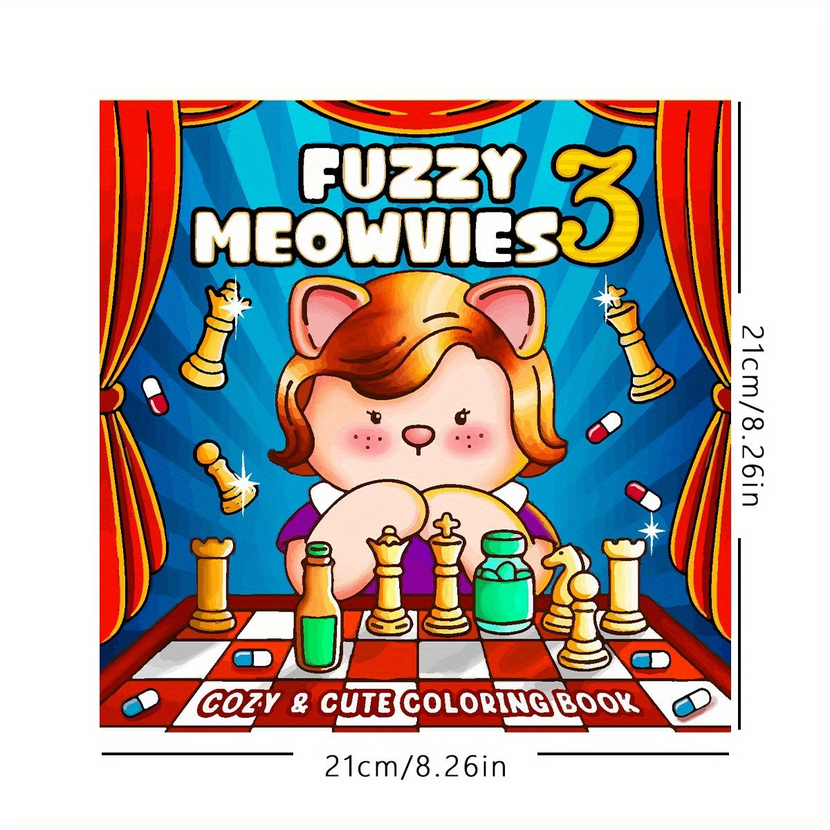 Fuzzy Meowvies Coloring Book 32 Page Cats Chess Party Scenes Activity Book