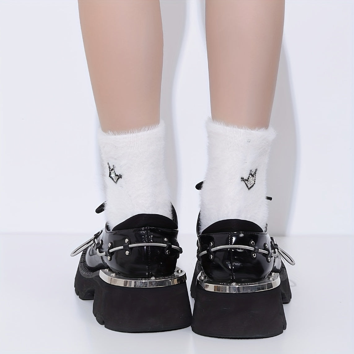 Crown Rhinestone Socks Comfy Warm Fuzzy Women's Stockings