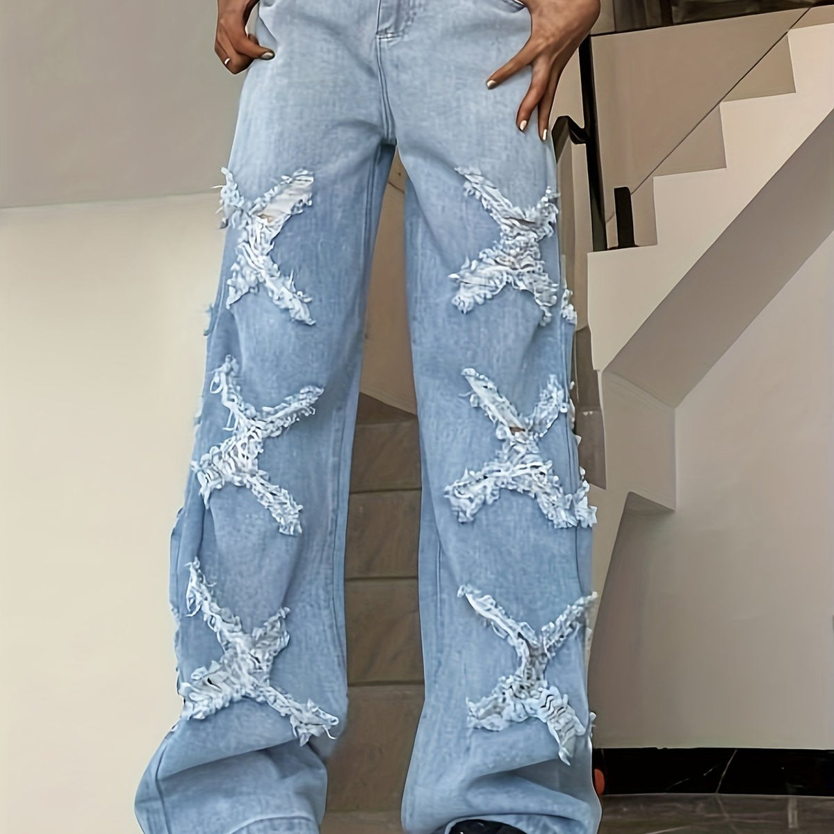 High Rise Distressed Wide Leg Jeans for Women
