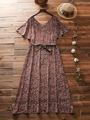 Floral Print Cap Sleeve V Neck Dress Plus Size