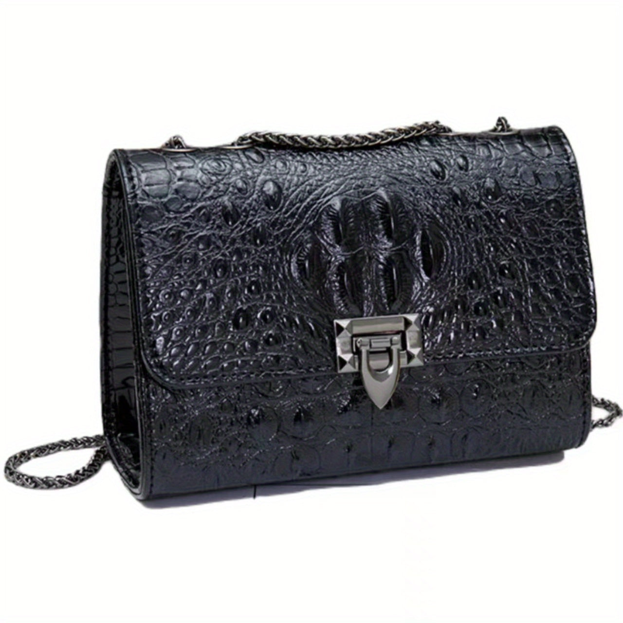 Crocodile Embossed Crossbody Bag Chain Shoulder Bag Women's Small PU Square