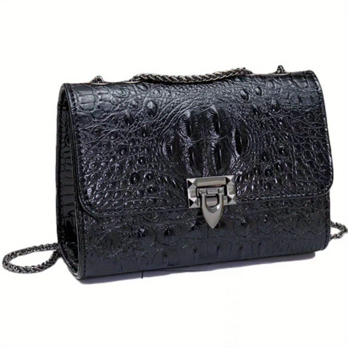 Crocodile Embossed Crossbody Bag Chain Shoulder Bag Women's Small PU Square