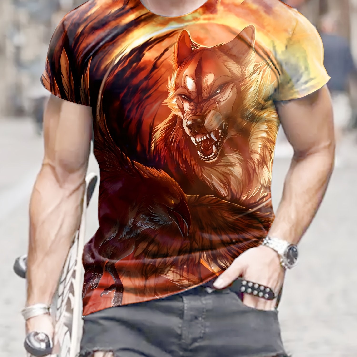 Wolf 3D Pattern Men's Graphic Tee Short Sleeve Comfy T-shirt