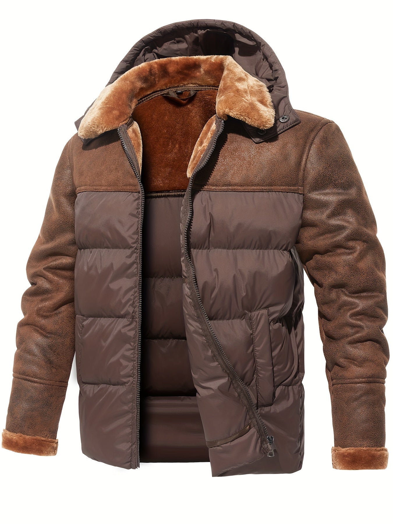 Men's Plush Hooded Jacket Thermal Warm Coat