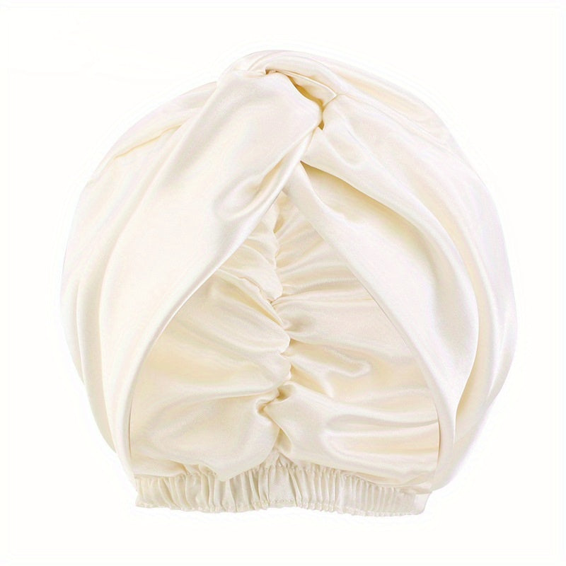 Soft Satin Bonnet Silk Double Layer Turban Night Cap Solid Pre Tied Knotted