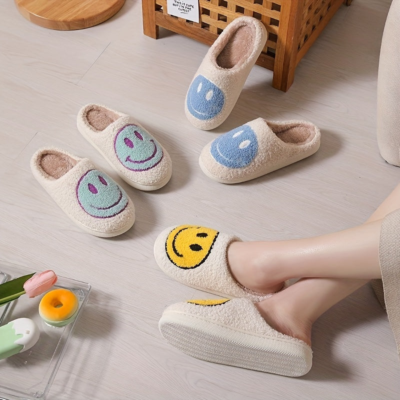 Women's Warm Smile Face Slippers - Cozy Fuzzy Home Plush Shoes