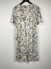  Floral Print Pleated Short Sleeve Dress