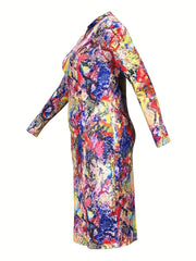 Women's Plus Snakeskin Print Long Sleeve Mock Neck Dress