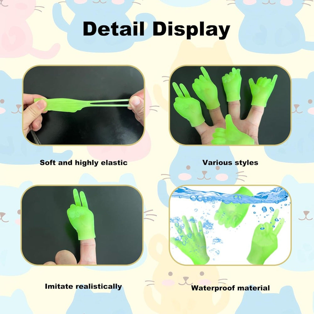 30pcs Glow in the Dark Green Mini Hands Rubber Finger Puppets