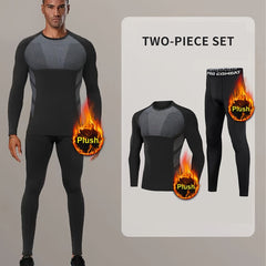Men's Warm Fleece Underwear Set Sports Fitness Base Layer Long Sleeve Top & Pant